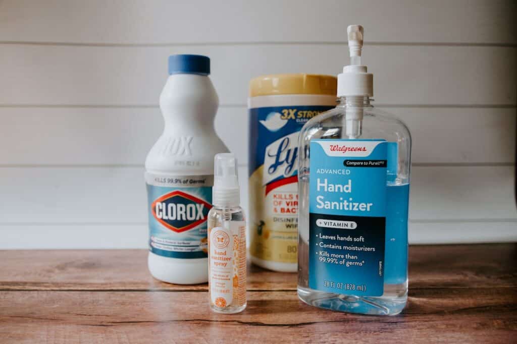 cleaning supplies used for sanitizing apartments