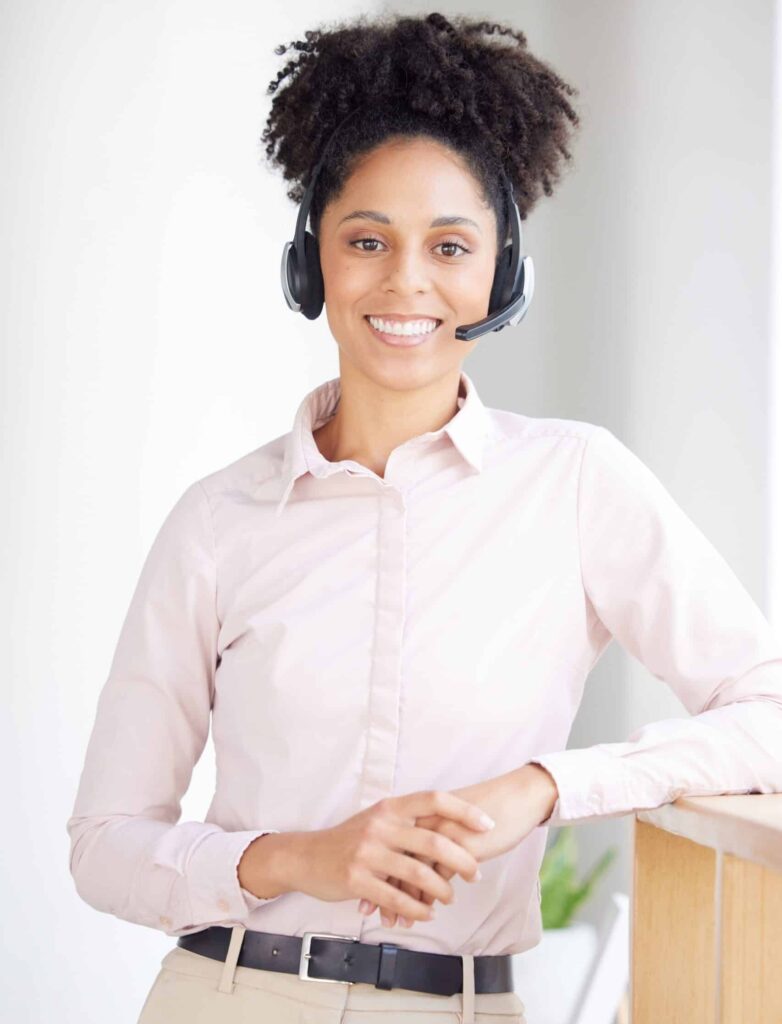 Call center agent smiling
